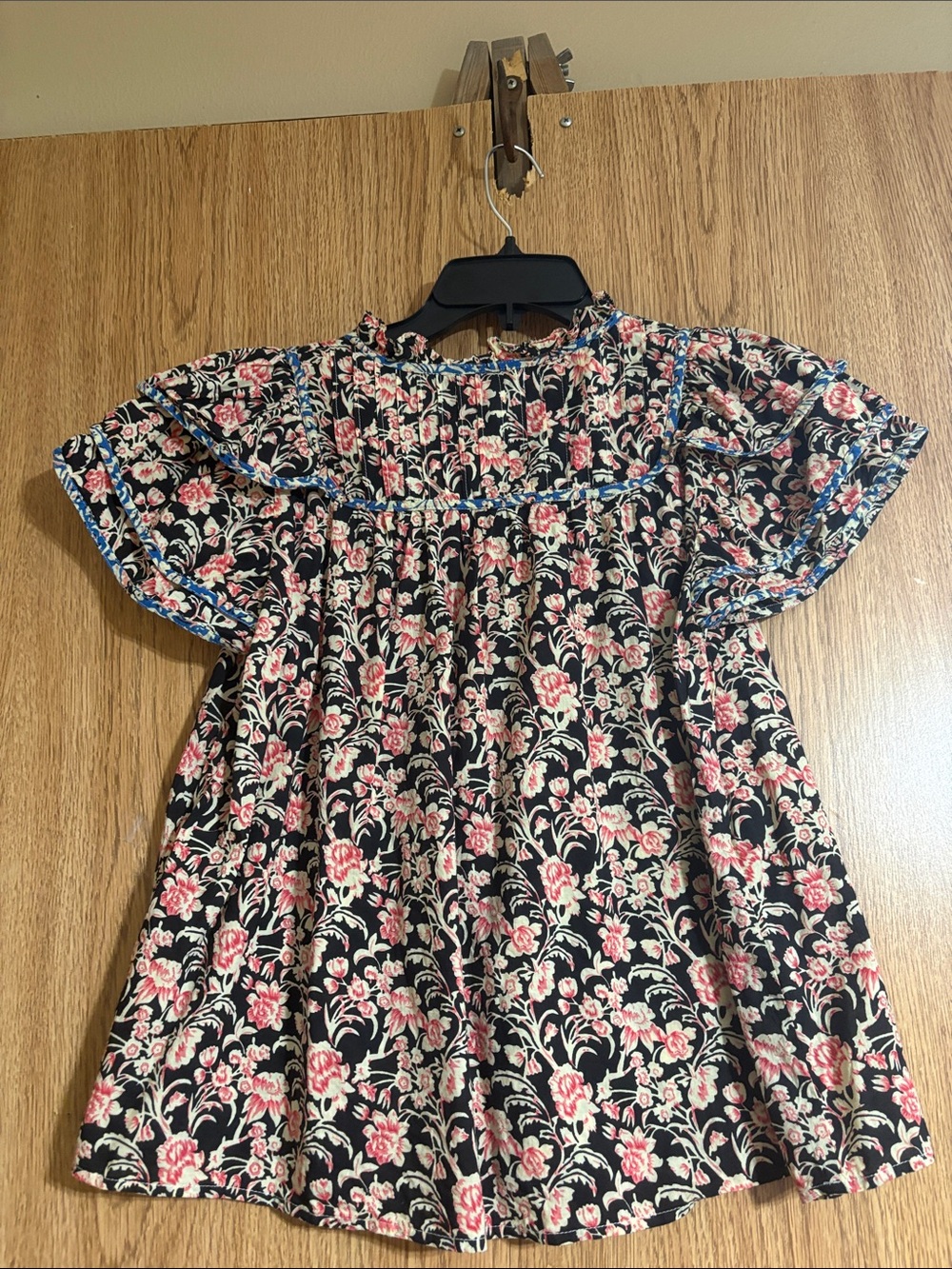 THML Black Floral Blouse with Pink and Cream Blossoms - Picture 7 of 9